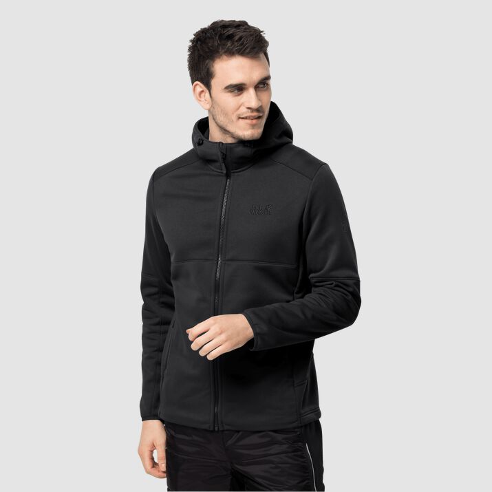 Chamarra Polar Jack Wolfskin Hydro Hooded 2 Hombre Negros Mexico-9736825